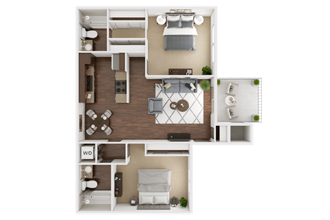 Floor plan for 2 beds, 2 baths, 900 sqft